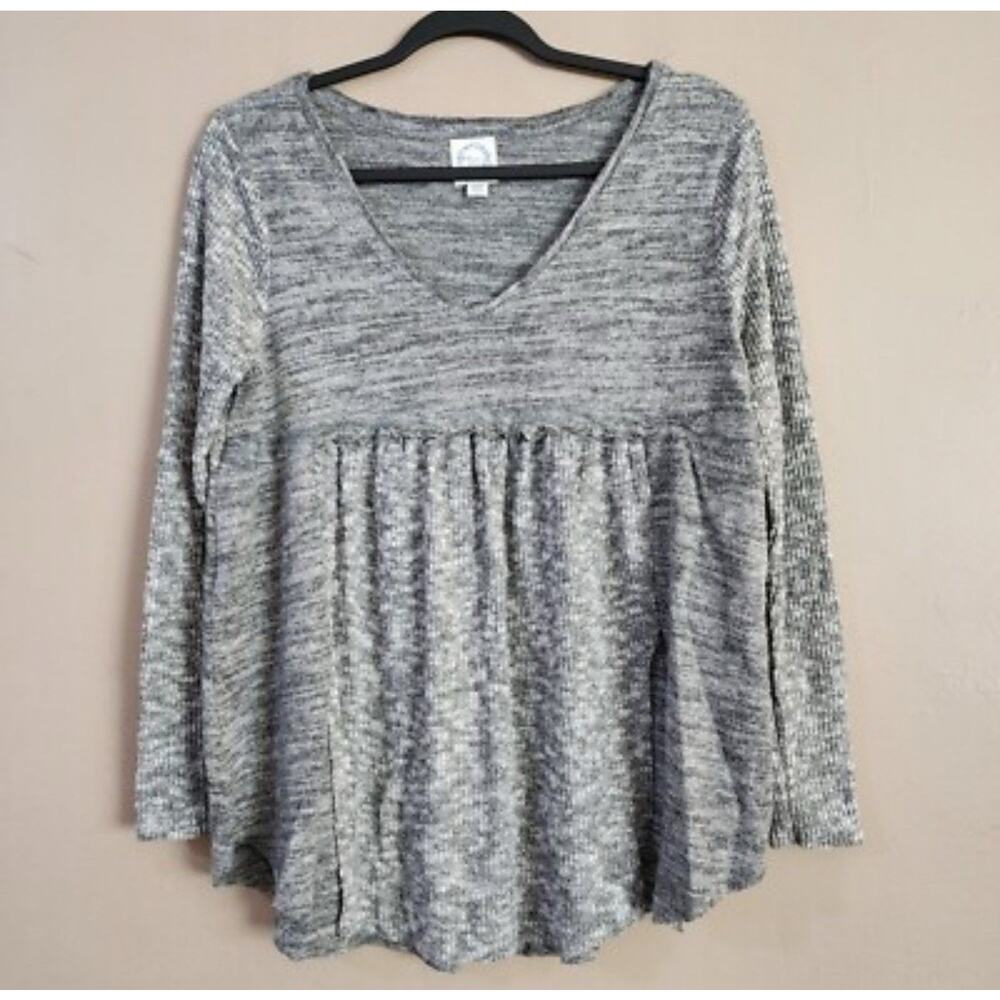 Blue Rain Womens Gray Long Sleeve Smocked High Waist Peasant Blouse Top‎ Size S